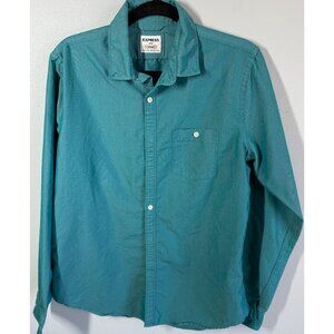 Express Mens Green Fitted Button Up Long Sleeve Medium Fitted Spring Casual